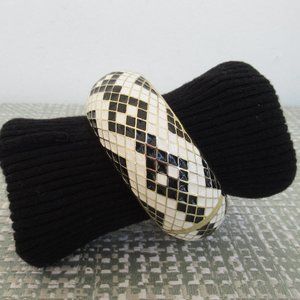 Vintage Estate Snake Print Enamel Gold Tone Bangle Hinged size M/L